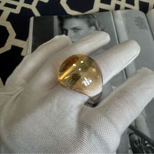 Lalique Cabochon Crystal Ring Light Amber Dome France Sz 8